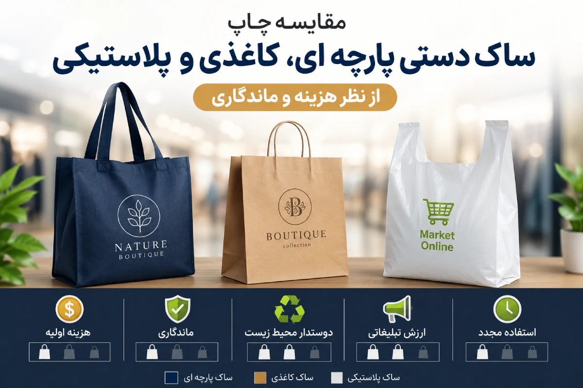 مقایسه چاپ ساک دستی پارچه ای، کاغذی و پلاستیکی از نظر هزینه و ماندگاری