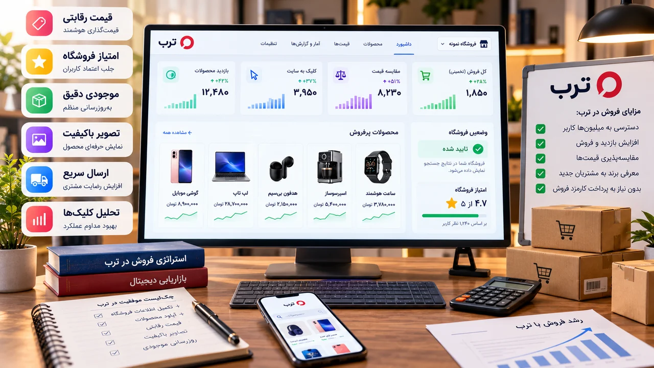 پنل فروشنده ترب قیمت رقابتی موجودی تصویر محصول و تحلیل کلیک
